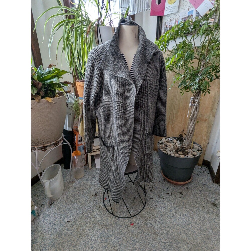 Excellent longer Joseph Abboud open front grey patterned cozy cardigan sz Lg